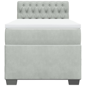 Pat box spring cu saltea, gri deschis, 90x200 cm, catifea - Img 4