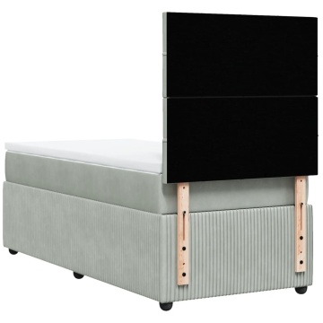 Pat box spring cu saltea, gri deschis, 90x200 cm, catifea - Img 7