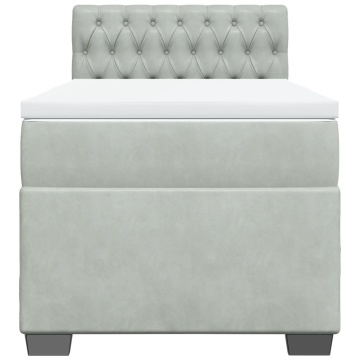 Pat box spring cu saltea, gri deschis, 90x200 cm, catifea - Img 5
