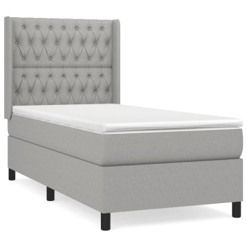 Pat box spring cu saltea, gri deschis, 90x200 cm, textil - Img 2