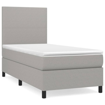Pat box spring cu saltea, gri deschis, 90x200 cm, textil - Img 2