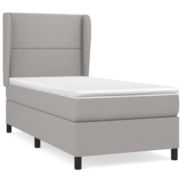Pat box spring cu saltea, gri deschis, 90x200 cm, textil - Img 2