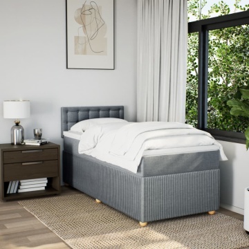 Pat box spring cu saltea, gri deschis, 90x200 cm, textil - Img 4