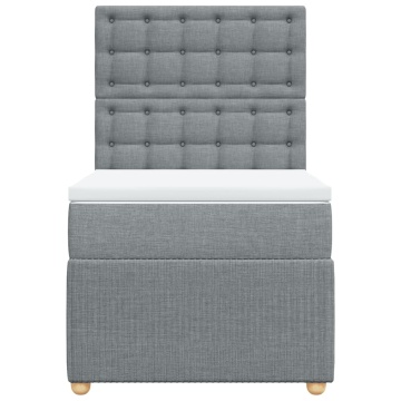 Pat box spring cu saltea, gri deschis, 90x200 cm, textil - Img 4