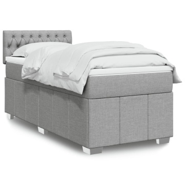 Pat box spring cu saltea, gri deschis, 90x200 cm, textil - Img 1