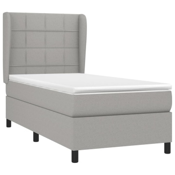 Pat box spring cu saltea, gri deschis, 90x200 cm, textil - Img 3