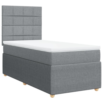 Pat box spring cu saltea, gri deschis, 90x200 cm, textil - Img 2