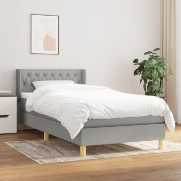 Pat box spring cu saltea, gri deschis, 90x200 cm, textil - Img 1