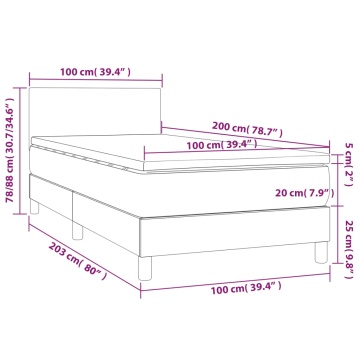 Pat box spring cu saltea, gri închis, 100x200 cm, catifea - Img 6