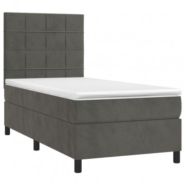 Pat box spring cu saltea, gri închis, 100x200 cm, catifea - Img 3