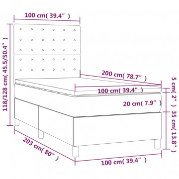 Pat box spring cu saltea, gri închis, 100x200 cm, catifea - Img 5
