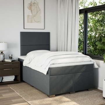 Pat box spring cu saltea, gri închis, 120x190 cm, textil - Img 3