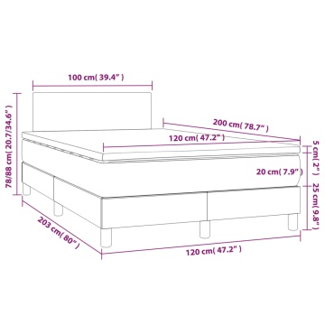 Pat box spring cu saltea, gri închis, 120x200 cm, catifea - Img 6