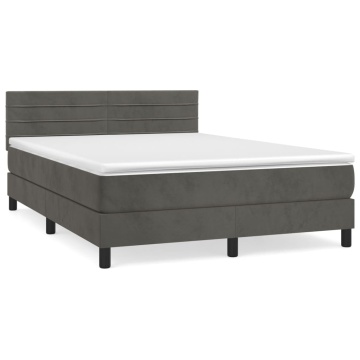 Pat box spring cu saltea, gri închis, 140x190 cm, catifea - Img 2