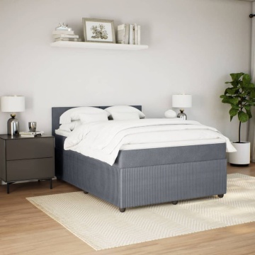 Pat box spring cu saltea, gri închis, 140x190 cm, catifea - Img 3