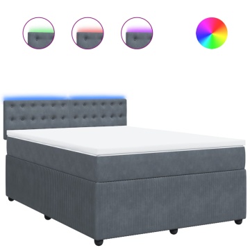 Pat box spring cu saltea, gri închis, 140x190 cm, catifea - Img 2