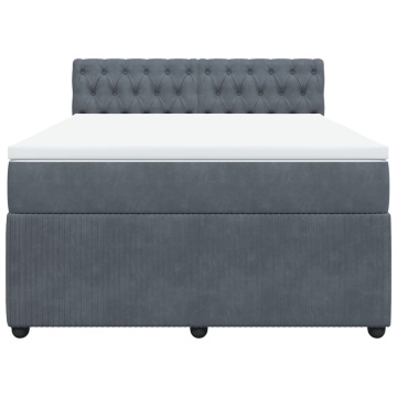 Pat box spring cu saltea, gri închis, 140x190 cm, catifea - Img 5