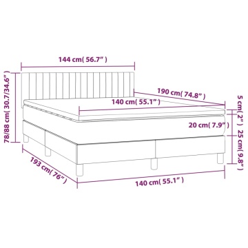 Pat box spring cu saltea, gri închis, 140x190 cm, catifea - Img 6