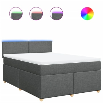 Pat box spring cu saltea, gri închis, 140x190 cm, textil - Img 2