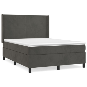 Pat box spring cu saltea, gri închis, 140x200 cm, catifea - Img 2