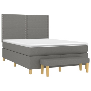 Pat box spring cu saltea, gri închis, 140x200 cm, textil - Img 3
