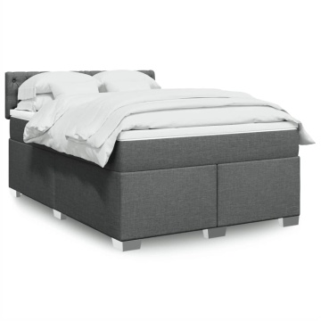 Pat box spring cu saltea, gri închis, 140x200 cm, textil - Img 1