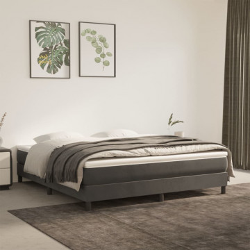 Pat box spring cu saltea, gri închis, 160x200 cm, catifea - Img 1
