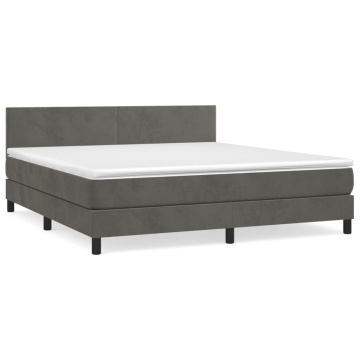 Pat box spring cu saltea, gri închis, 180x200 cm, catifea - Img 2