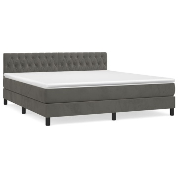 Pat box spring cu saltea, gri închis, 180x200 cm, catifea - Img 2