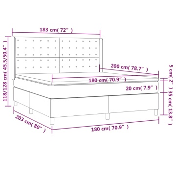 Pat box spring cu saltea, gri închis, 180x200 cm, catifea - Img 6