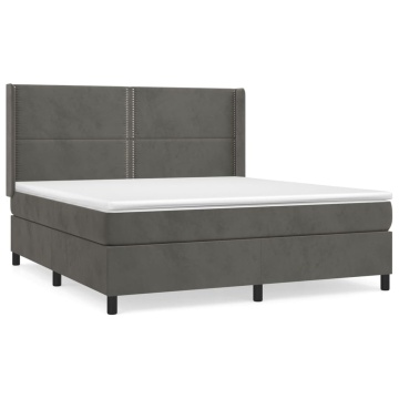 Pat box spring cu saltea, gri închis, 180x200 cm, catifea - Img 2