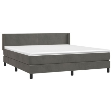 Pat box spring cu saltea, gri închis, 180x200 cm, catifea - Img 3