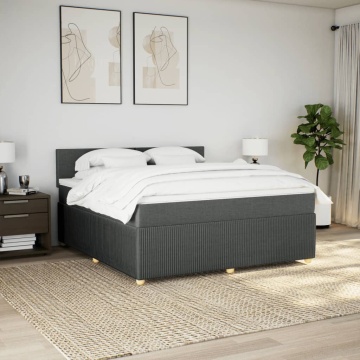 Pat box spring cu saltea, gri închis, 180x200 cm, textil - Img 3