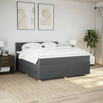 Pat box spring cu saltea, gri închis, 180x200 cm, textil - Img 3