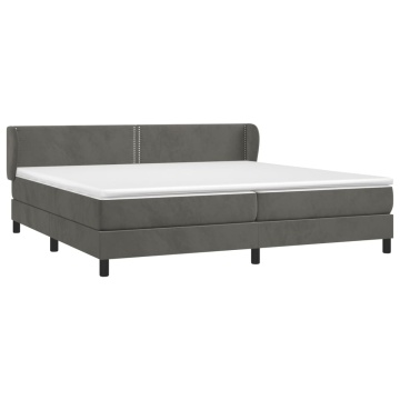 Pat box spring cu saltea, gri închis, 200x200 cm, catifea - Img 3