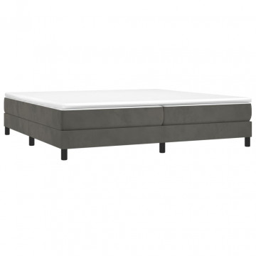 Pat box spring cu saltea, gri închis, 200x200 cm, catifea - Img 3