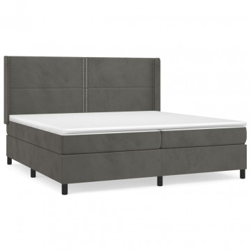 Pat box spring cu saltea, gri închis, 200x200 cm, catifea - Img 2