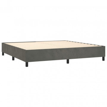 Pat box spring cu saltea, gri închis, 200x200 cm, catifea - Img 4