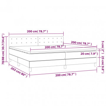 Pat box spring cu saltea, gri închis, 200x200 cm, catifea - Img 6