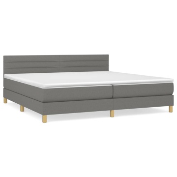 Pat box spring cu saltea, gri închis, 200x200 cm, textil - Img 2