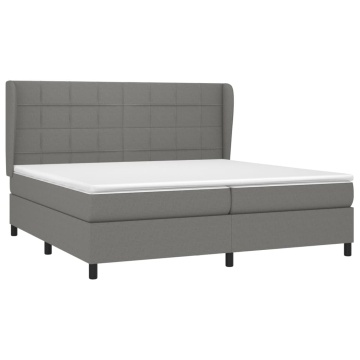 Pat box spring cu saltea, gri închis, 200x200 cm, textil - Img 3