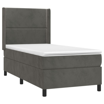 Pat box spring cu saltea, gri închis, 80x200 cm, catifea - Img 3
