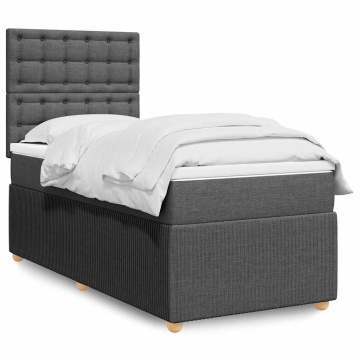 Pat box spring cu saltea, gri închis, 80x200 cm, textil - Img 1