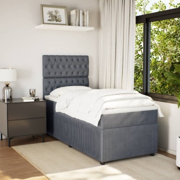 Pat box spring cu saltea, gri închis, 90x190 cm, catifea - Img 3