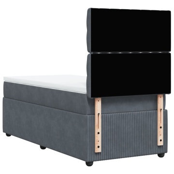 Pat box spring cu saltea, gri închis, 90x190 cm, catifea - Img 5