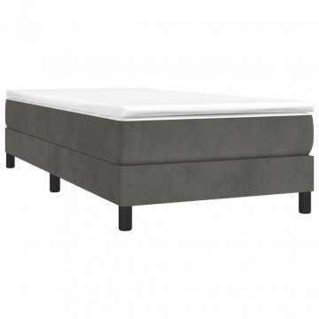 Pat box spring cu saltea, gri închis, 90x190 cm, catifea - Img 2