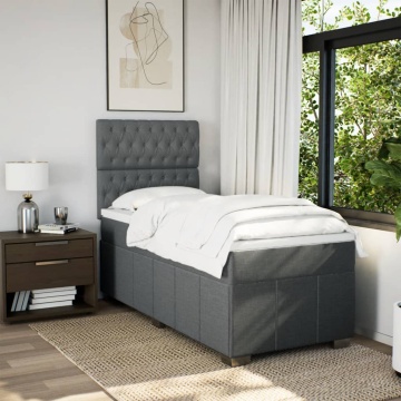 Pat box spring cu saltea, gri închis, 90x190 cm, textil - Img 3