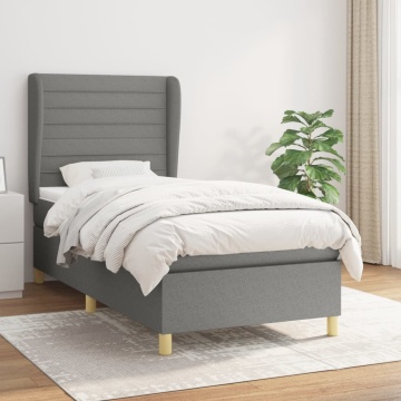 Pat box spring cu saltea, gri închis, 90x190 cm, textil - Img 1