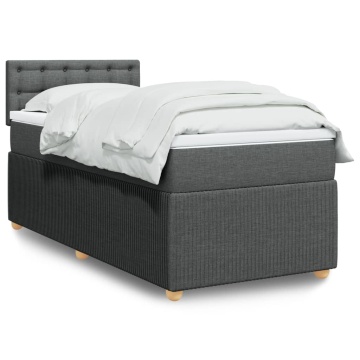 Pat box spring cu saltea, gri închis, 90x190 cm, textil - Img 1