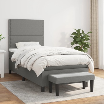Pat box spring cu saltea, gri închis, 90x190 cm, textil - Img 1